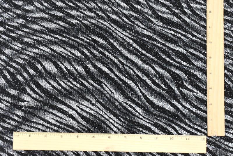 Black-Silver Famous Designer Zebra Jacquard Stretch Slinky Knit Fabric