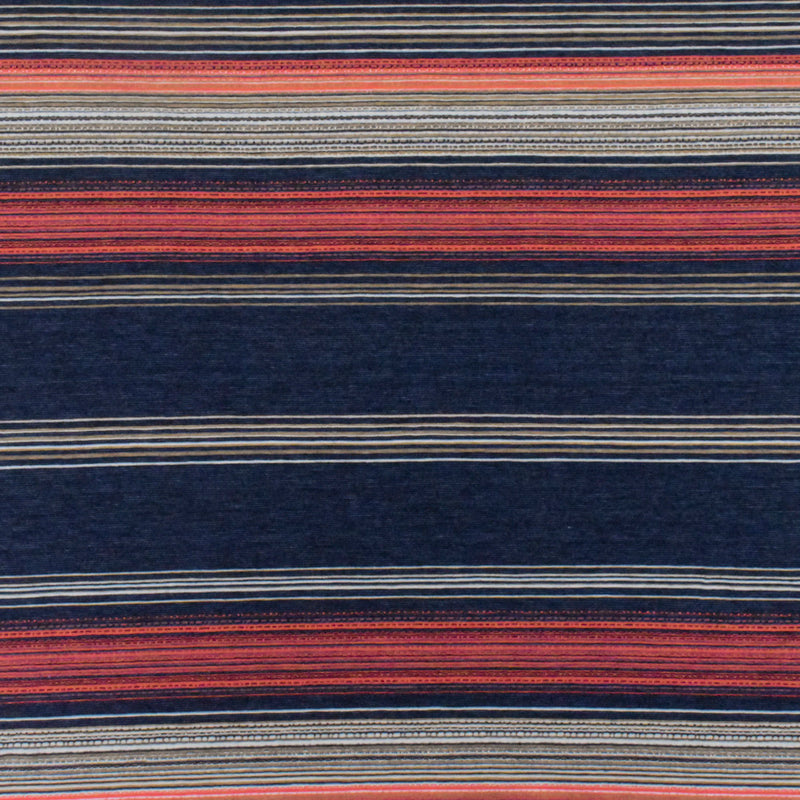 Navy-Coral-Multi Striped Viscose Stretch Jersey Knit Fabric