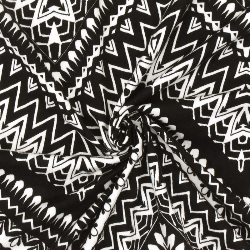 Black-White Chevron Pattern Multi Print Double Brush Stretch ITY Fabric