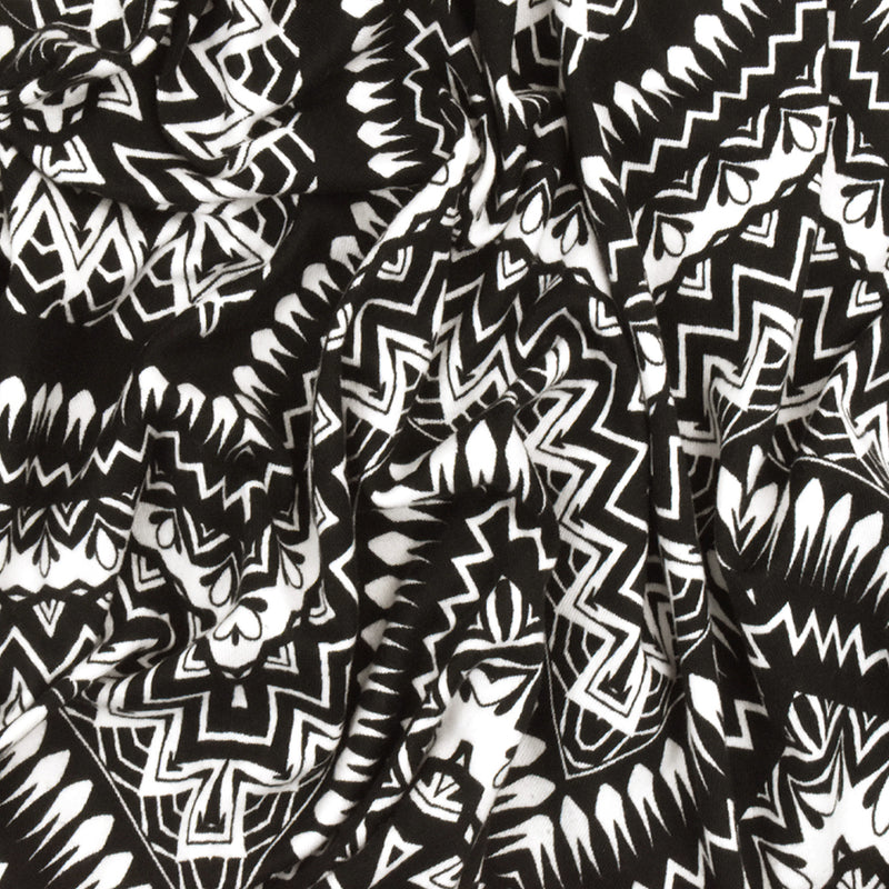 Black-White Chevron Pattern Multi Print Double Brush Stretch ITY Fabric