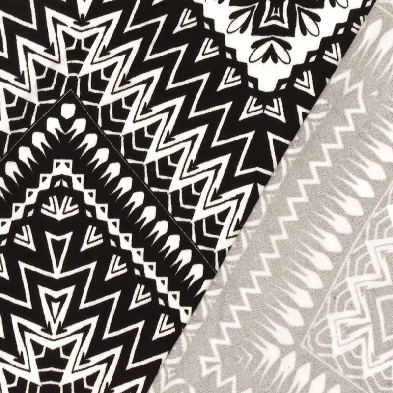 Black-White Chevron Pattern Multi Print Double Brush Stretch ITY Fabric