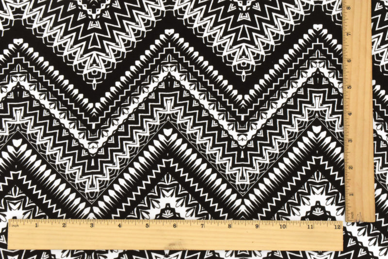 Black-White Chevron Pattern Multi Print Double Brush Stretch ITY Fabric
