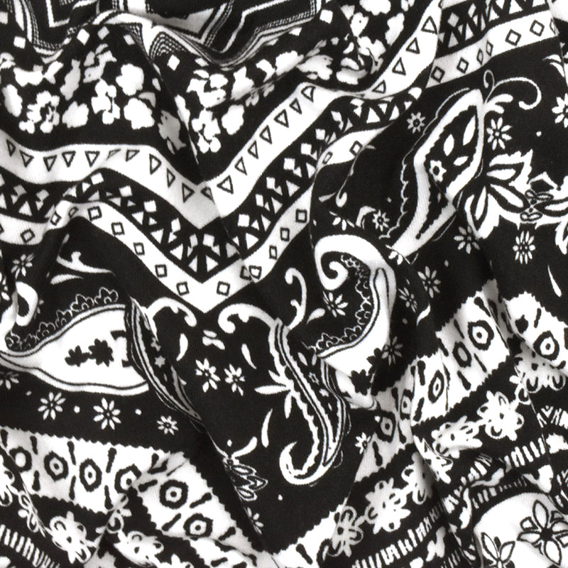 Black-White Chevron Multi Pattern Printed Double Brush Stretch ITY Knit