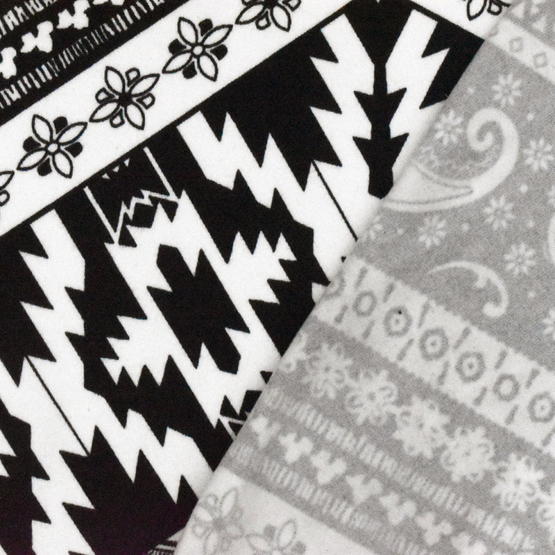 Black-White Chevron Multi Pattern Printed Double Brush Stretch ITY Knit