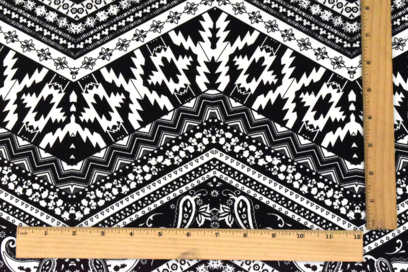 Black-White Chevron Multi Pattern Printed Double Brush Stretch ITY Knit