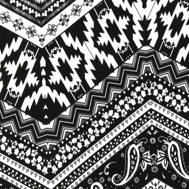 Black-White Chevron Multi Pattern Printed Double Brush Stretch ITY Knit