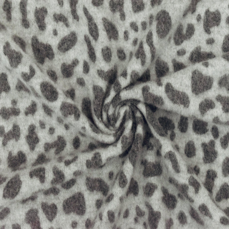 1 1/2 YD PC-Gray-Multi Famous Designer Leopard Printed Brushed Stretch Jersey Knit Fabric