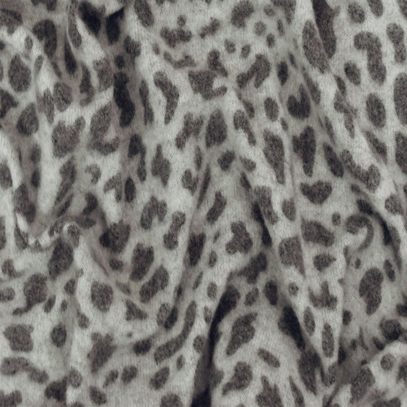 1 1/2 YD PC-Gray-Multi Famous Designer Leopard Printed Brushed Stretch Jersey Knit Fabric