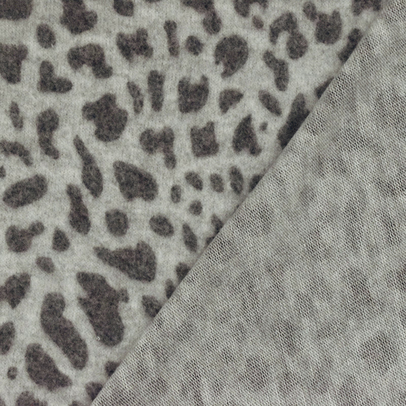 1 1/2 YD PC-Gray-Multi Famous Designer Leopard Printed Brushed Stretch Jersey Knit Fabric