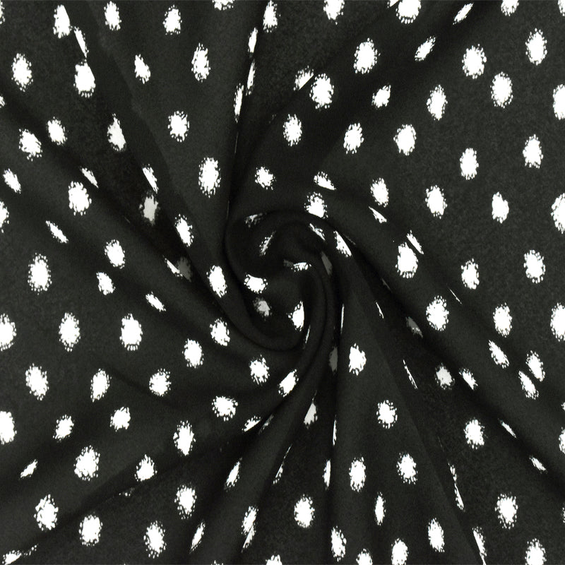 Basic Black-White Famous Designer Blurry Dot Printed Chiffon Fabric