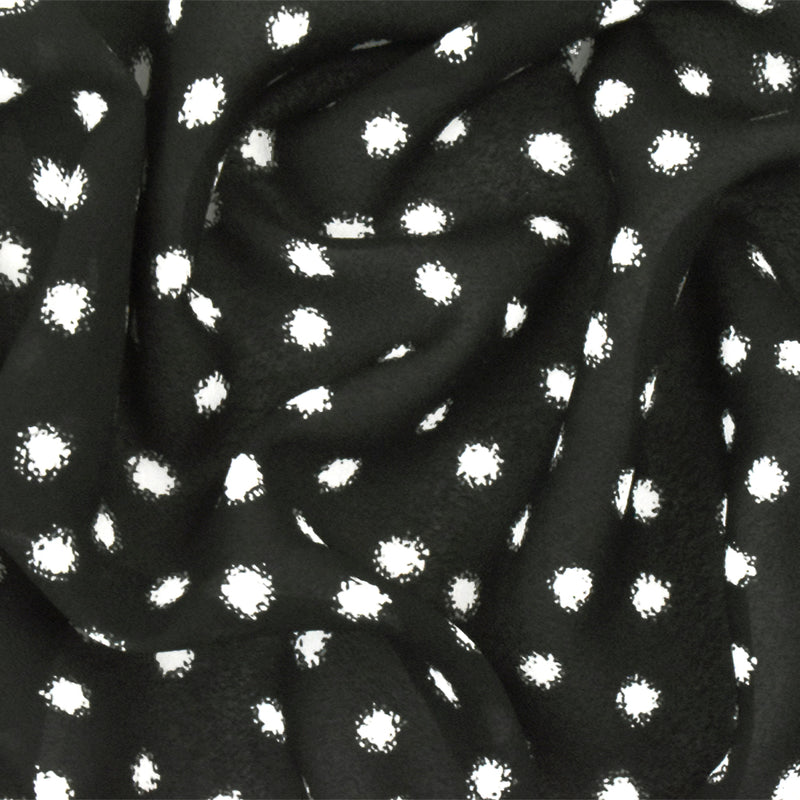 Basic Black-White Famous Designer Blurry Dot Printed Chiffon Fabric