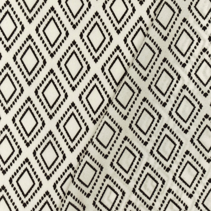 Bone Ivory-Black Famous Designer Diamond Mark Printed Georgette Fabric