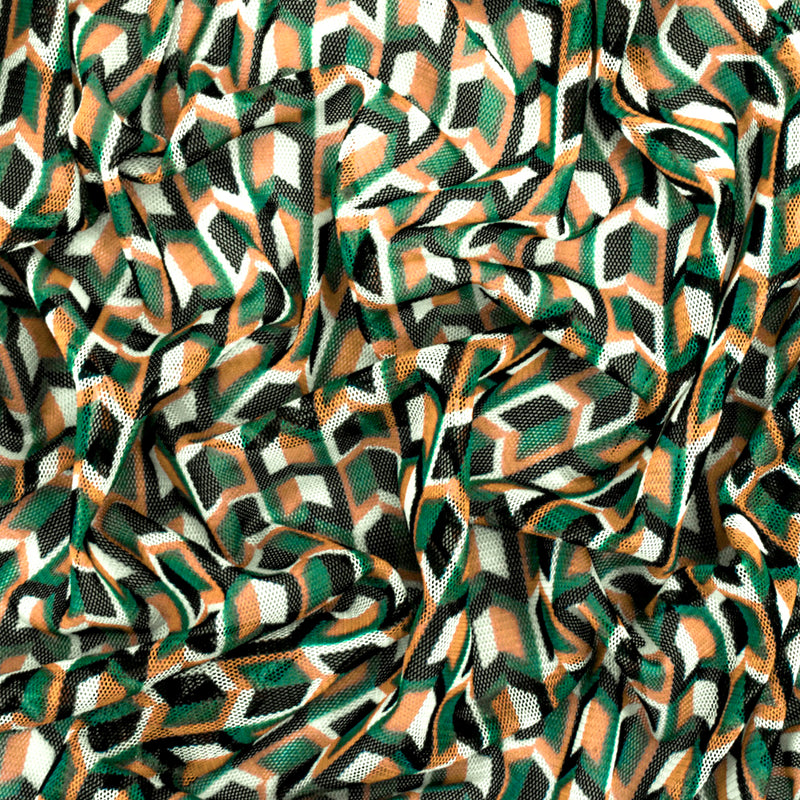 Green-White-Multi Arrow Printed Stretch Polyester Mesh Knit Fabric