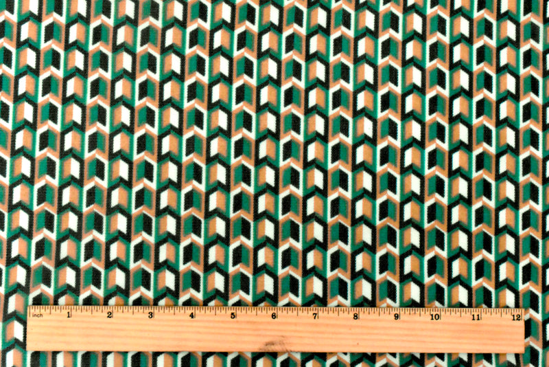 Green-White-Multi Arrow Printed Stretch Polyester Mesh Knit Fabric