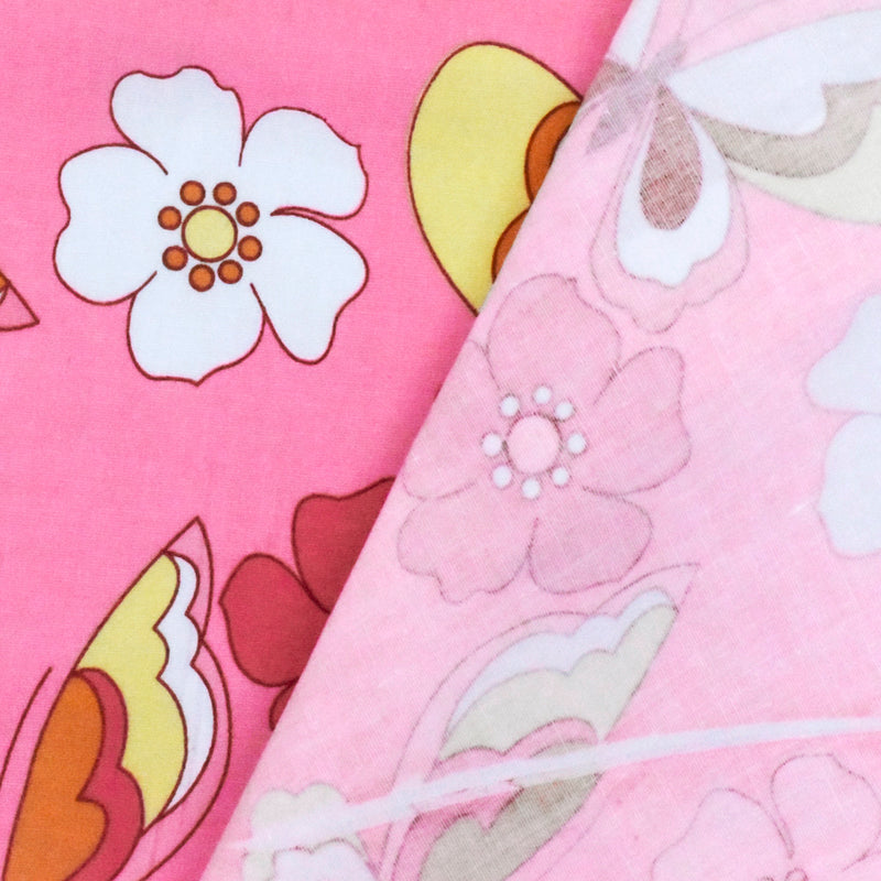 Pink-Multi Floral Butterfly Print Stretch Cotton Poplin Woven Fabric