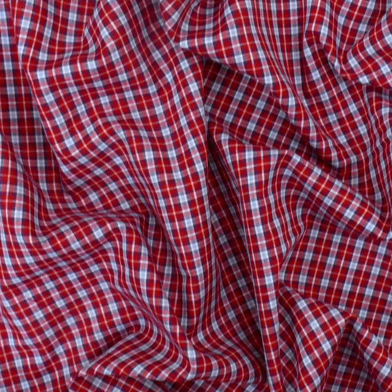 Red-Blue-Multi Plaid Cotton Polyester Madras Woven Fabric