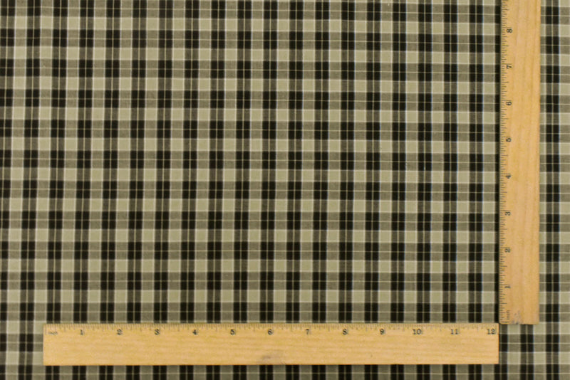 Taupe Beige-Black-White Plaid Cotton Polyester Madras Woven Fabric