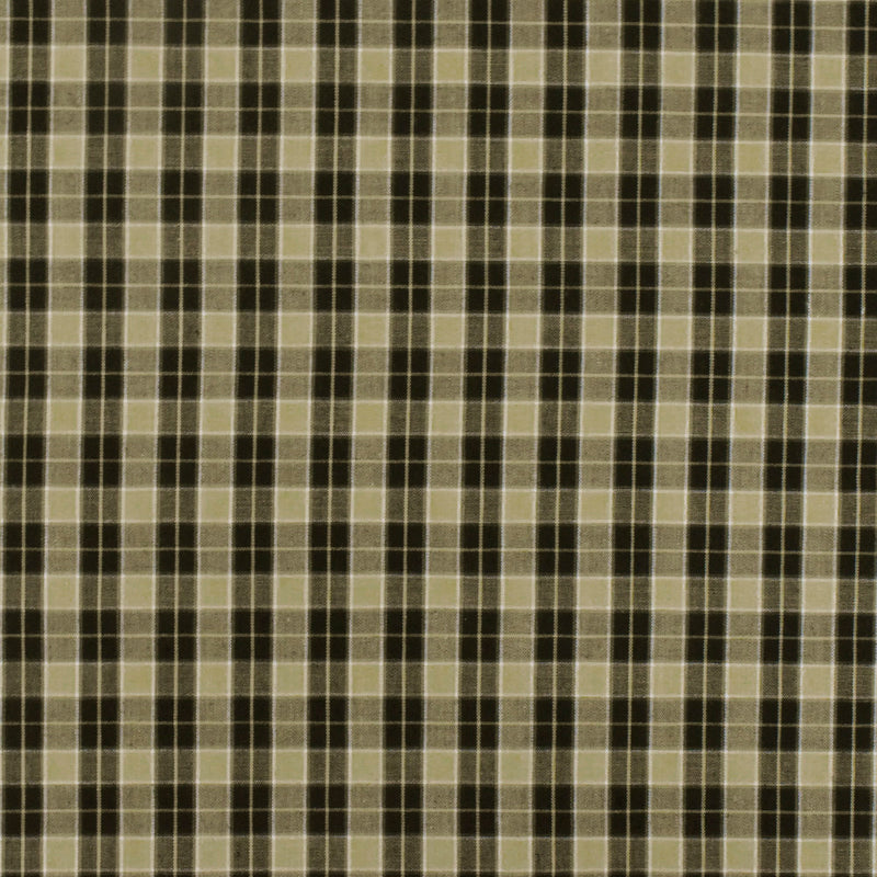 Taupe Beige-Black-White Plaid Cotton Polyester Madras Woven Fabric