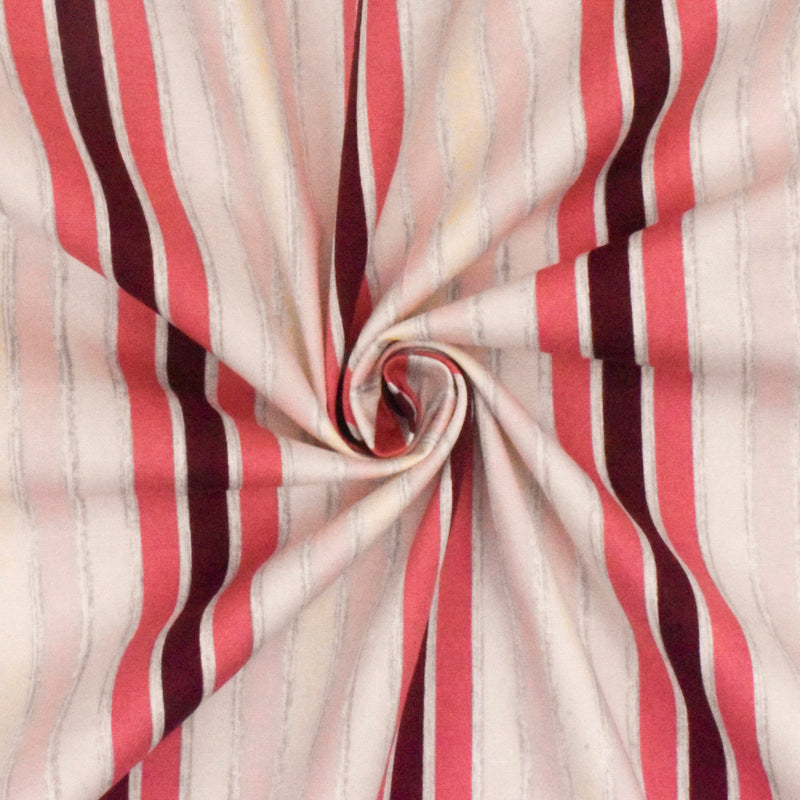 Light Pink-Gray-Multi Stripe Printed Stretch Cotton Poplin Woven Fabric