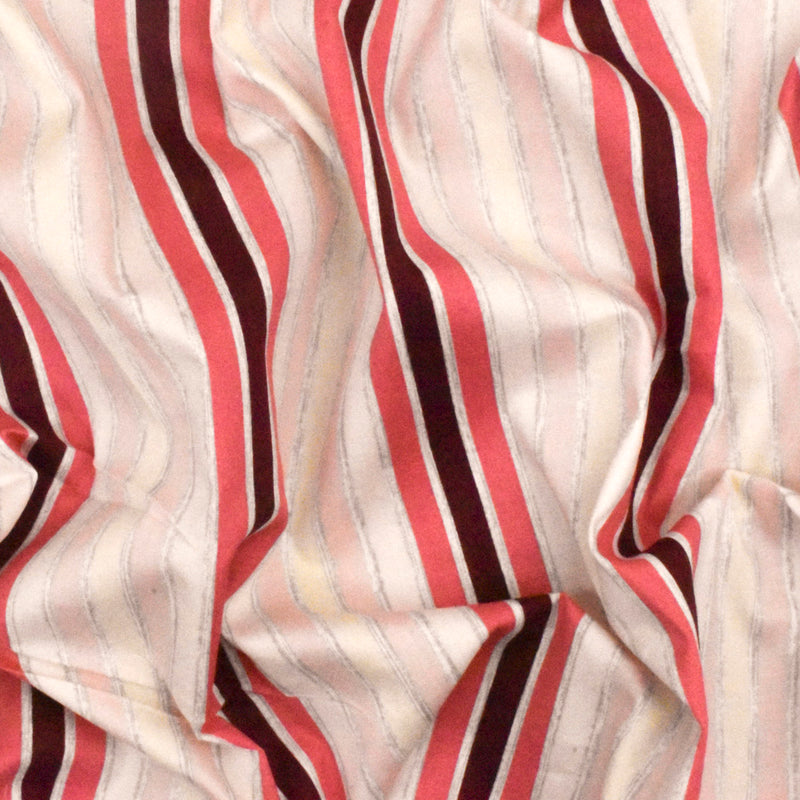 Light Pink-Gray-Multi Stripe Printed Stretch Cotton Poplin Woven Fabric
