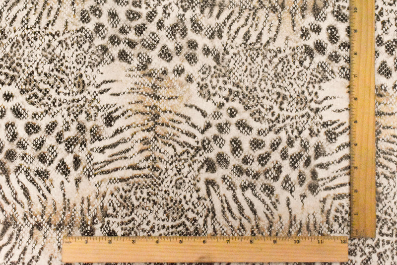 Beige-Black-Multi Reptile Skin Printed Linen Blend Woven Fabric