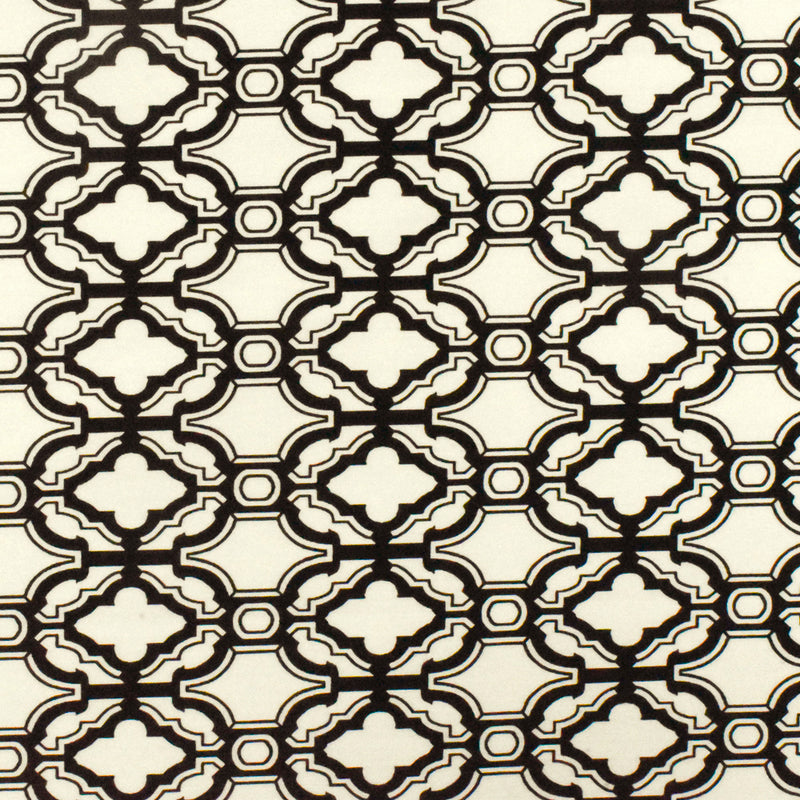 Ivory-Black Fancy Quatrefoil Printed Stretch Twill Woven Fabric
