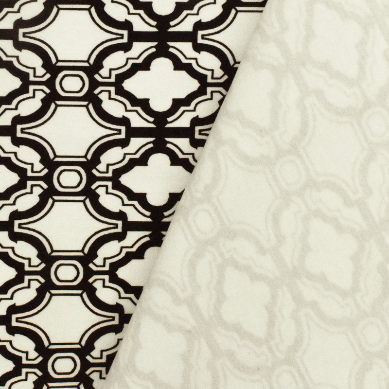 Ivory-Black Fancy Quatrefoil Printed Stretch Twill Woven Fabric