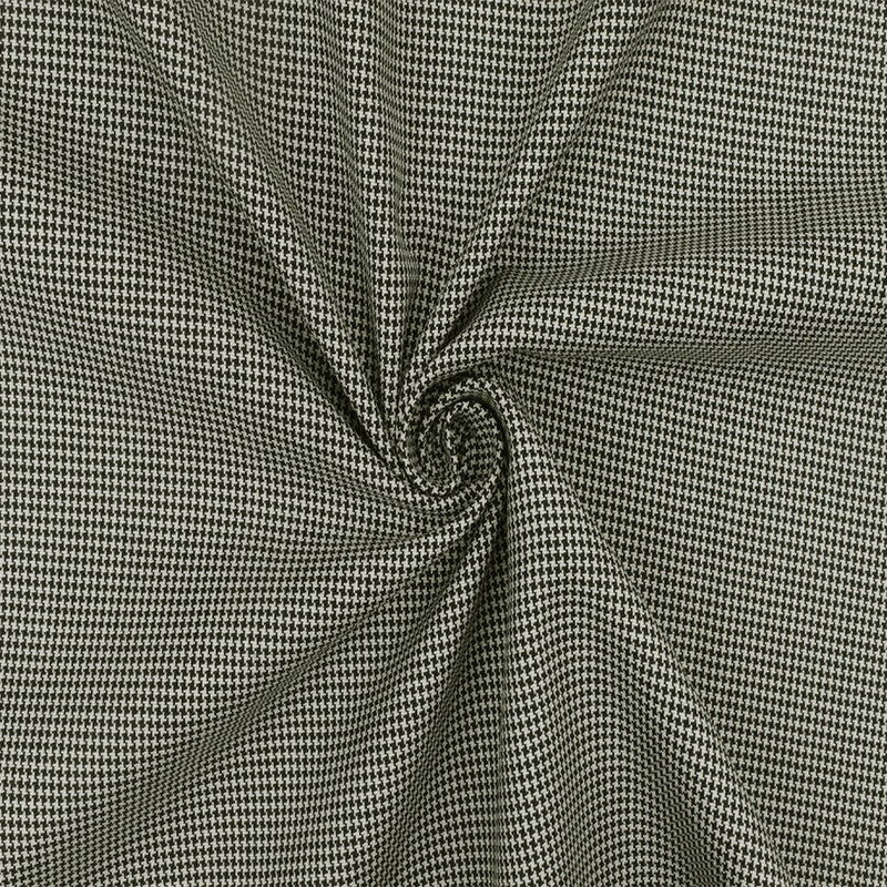 Off White-Black Mini Houndstooth Polyester Woven Suiting Fabric