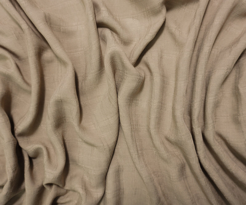 Taupe Brown Rayon Plaid-Check Challis Woven Fabric
