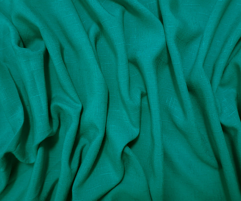 Turquoise Rayon Solid Cross Hatch Linen-Look Challis Woven Fabric