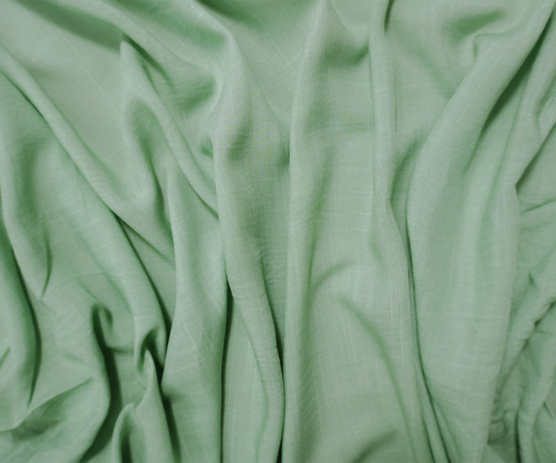 Pastel Green Rayon Solid Cross Hatch Linen-Look Challis Woven Fabric