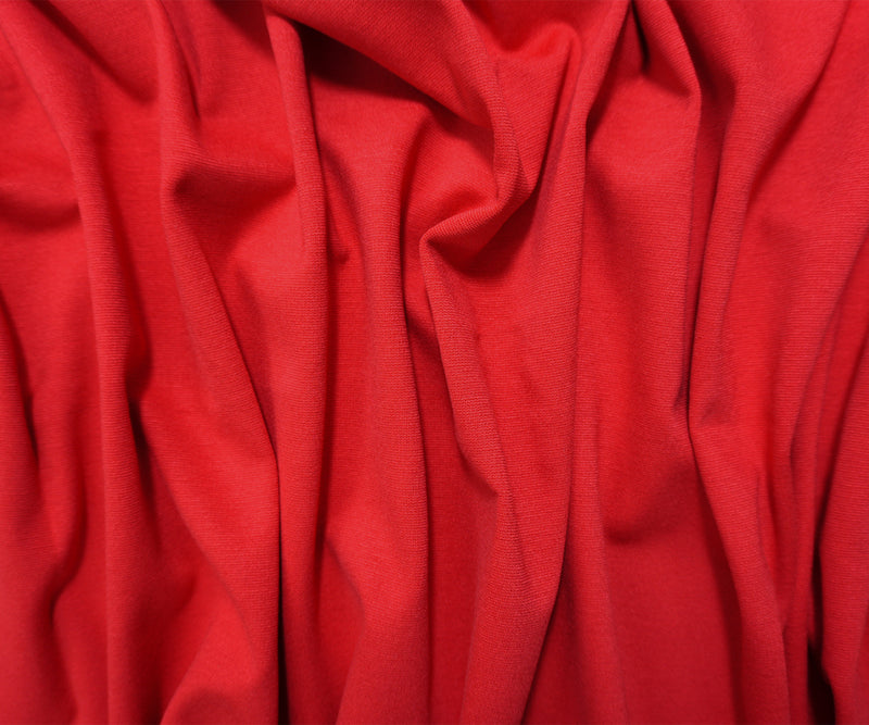 Red Nylon Blend Stretch Solid Ponte De Roma Double Knit Fabric