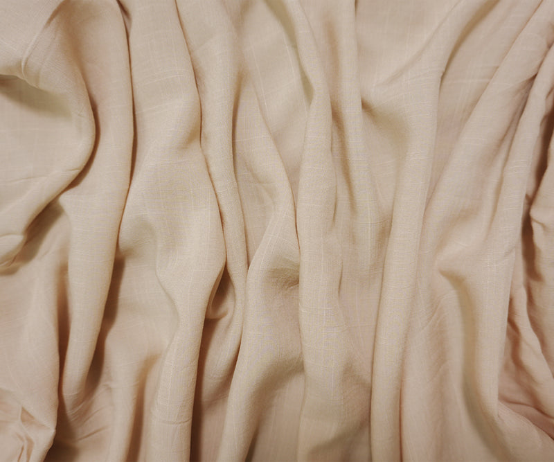 Beige Rayon Solid Cross Hatch Linen-Look Challis Woven Fabric