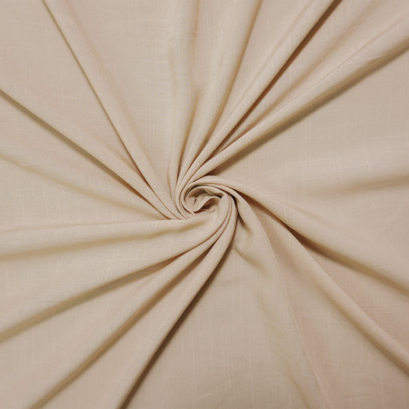 Beige Rayon Solid Cross Hatch Linen-Look Challis Woven Fabric