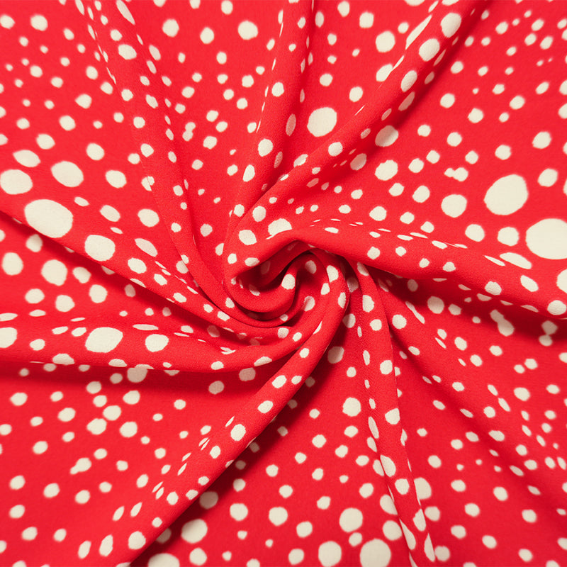 Red-Ivory Poly Dot Printed Georgette Woven Fabric