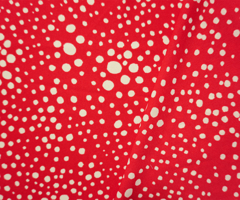 Red-Ivory Poly Dot Printed Georgette Woven Fabric