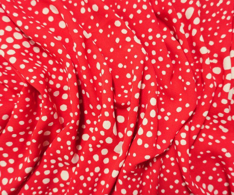 Red-Ivory Poly Dot Printed Georgette Woven Fabric