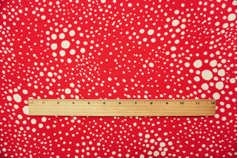 Red-Ivory Poly Dot Printed Georgette Woven Fabric