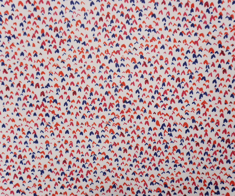 White-Red-Multi Poly Heart Printed Chiffon Woven Fabric