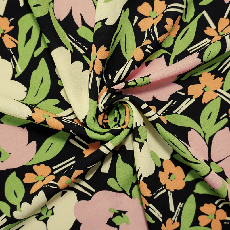 Yellow-Green-Multi Poly Floral Printed Georgette Woven Fabric