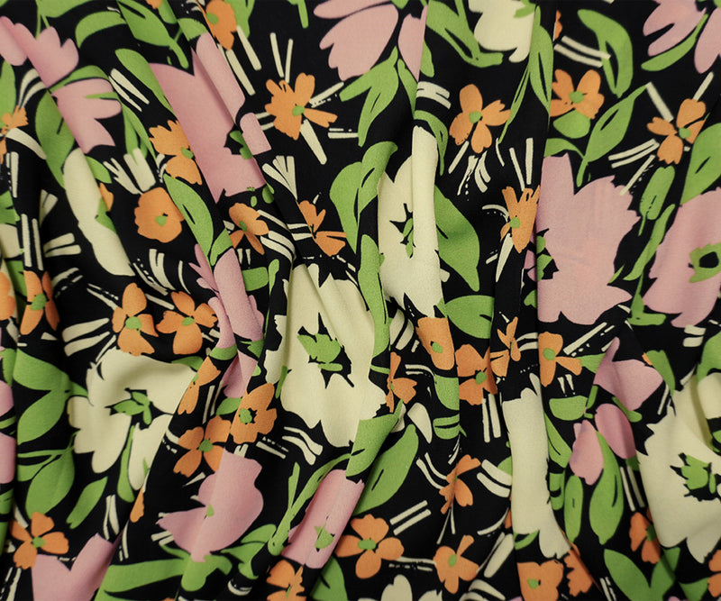 Yellow-Green-Multi Poly Floral Printed Georgette Woven Fabric