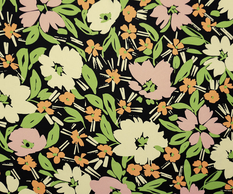 Yellow-Green-Multi Poly Floral Printed Georgette Woven Fabric