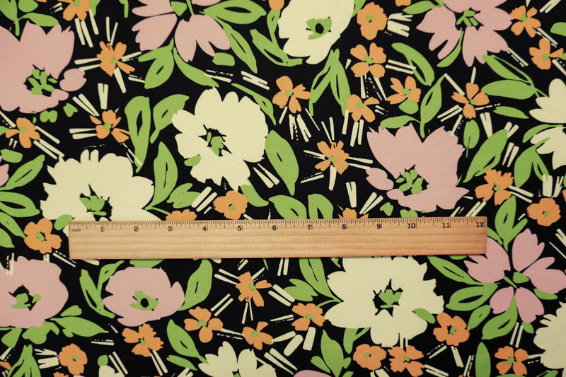 Yellow-Green-Multi Poly Floral Printed Georgette Woven Fabric