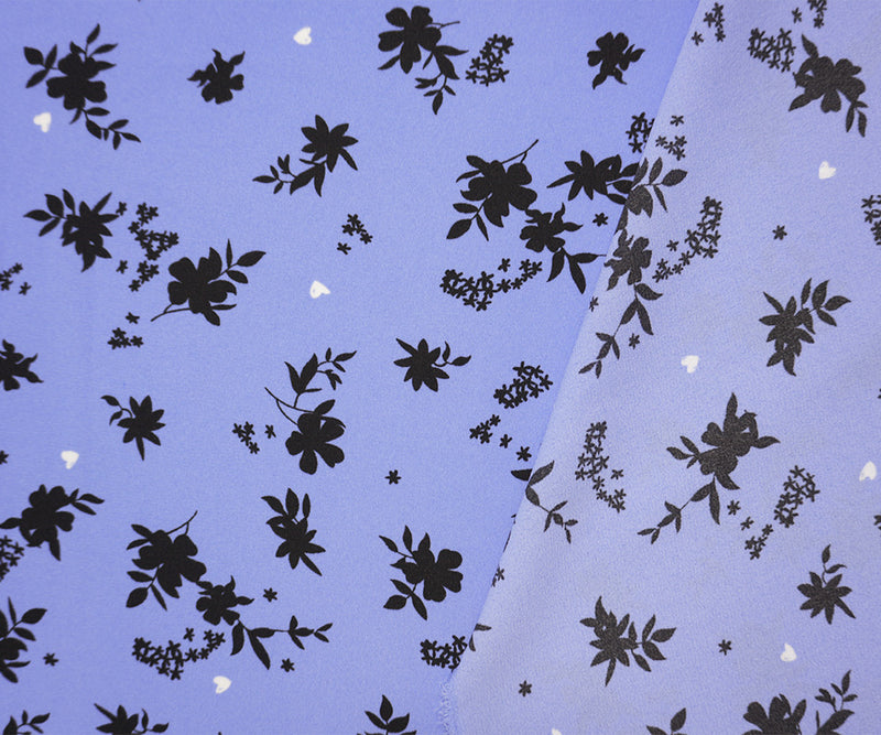 Blue-Black-White Poly Floral Printed Georgette Woven Fabric