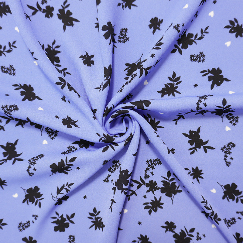 Blue-Black-White Poly Floral Printed Georgette Woven Fabric