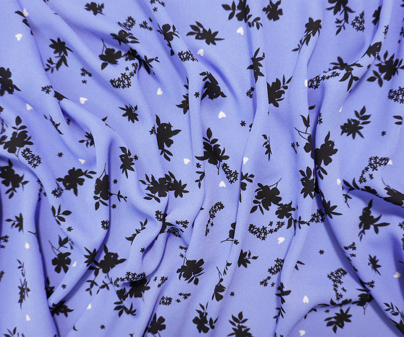 Blue-Black-White Poly Floral Printed Georgette Woven Fabric