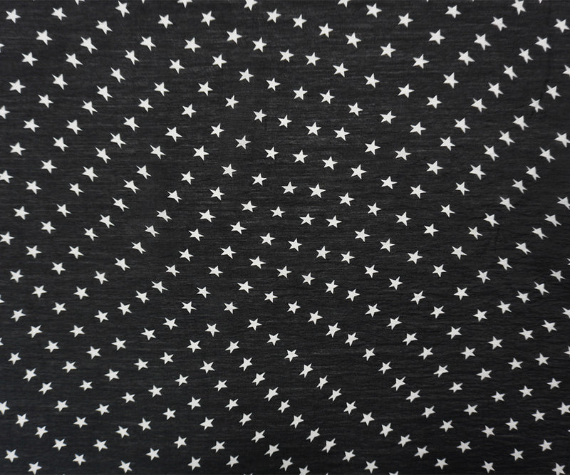 Black-White Nylon-Rayon Star Printed Crinkled Chiffon Yoryu Woven Fabric