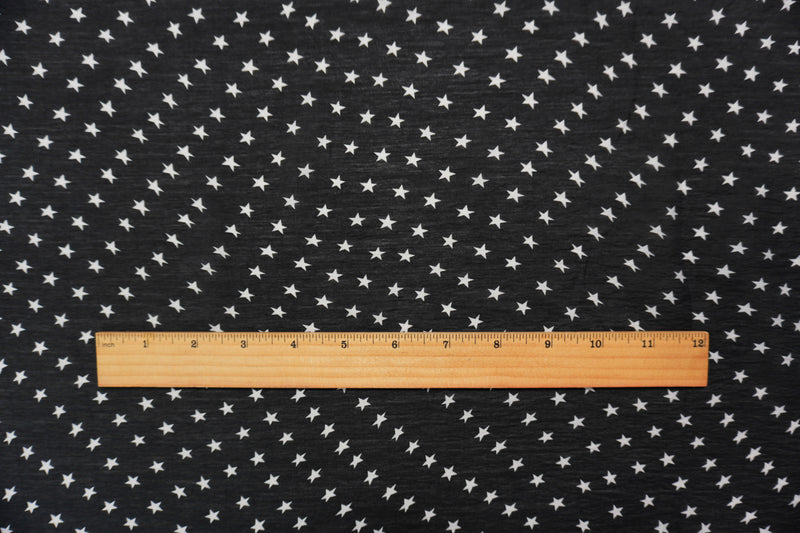 Black-White Nylon-Rayon Star Printed Crinkled Chiffon Yoryu Woven Fabric