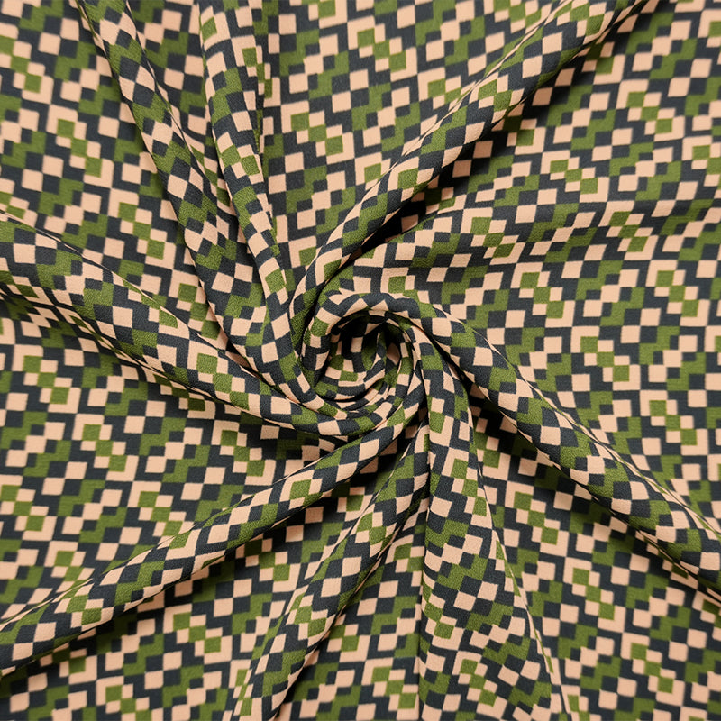 Green-Multi Poly Geometry Pixel Printed Georgette Woven Fabric