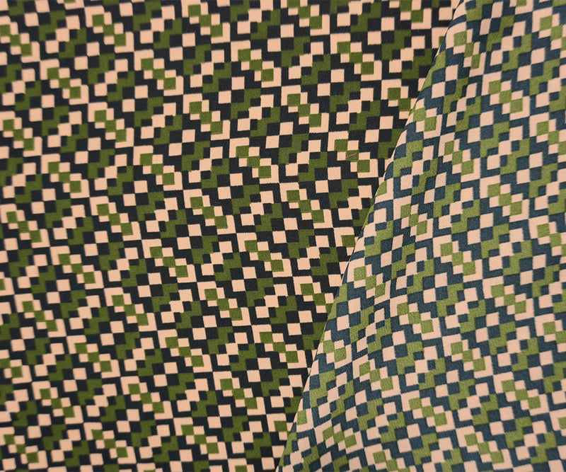 Green-Multi Poly Geometry Pixel Printed Georgette Woven Fabric